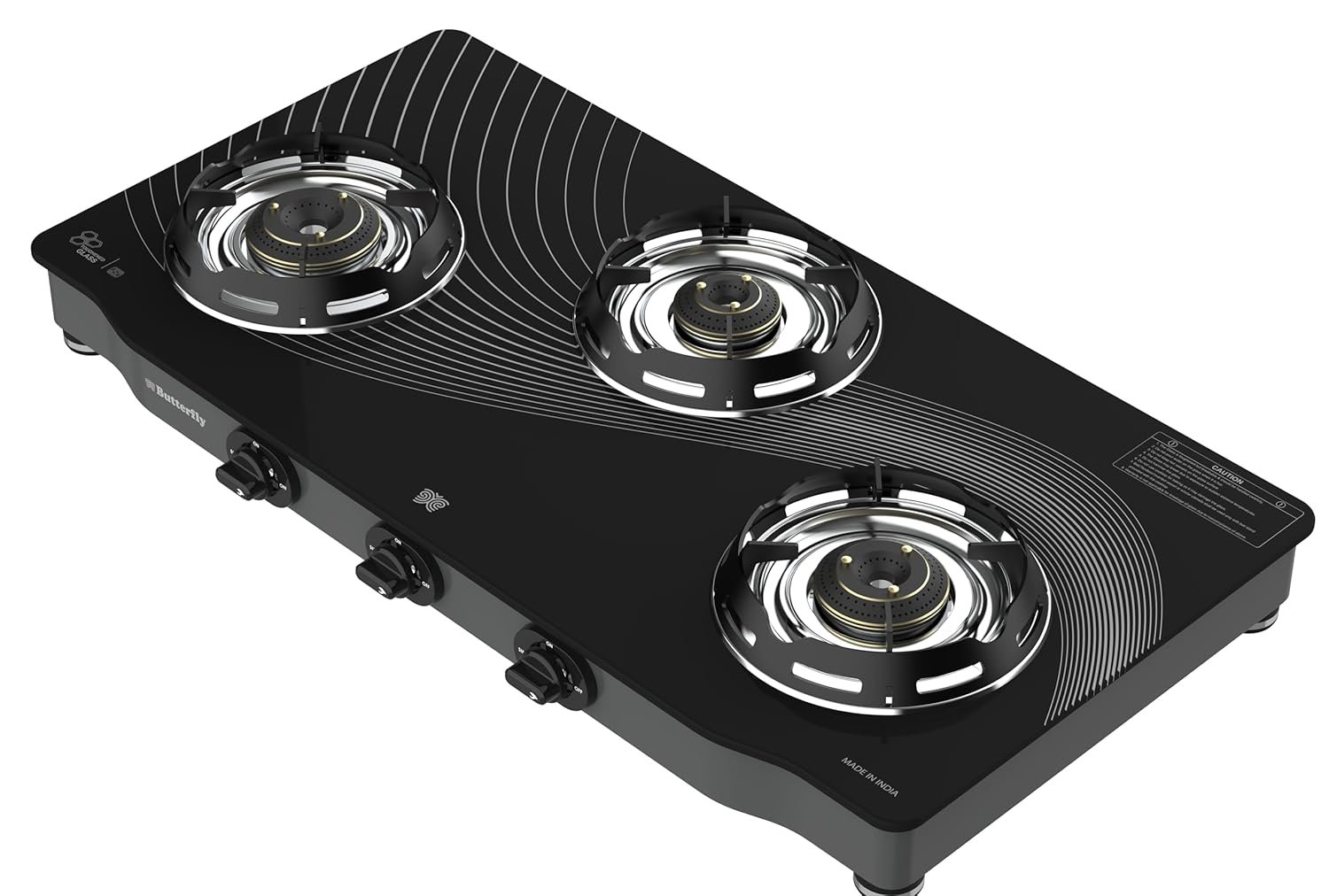 Butterfly Renz 3 Burner 3 Star Glass Top Gas Stove | Fan shield | Leak Proof European Valve | Rust Resistant Frame | Patented Lift Lock | 8mm Tempered Designer Glass | 2 Years Product Warranty - View 9