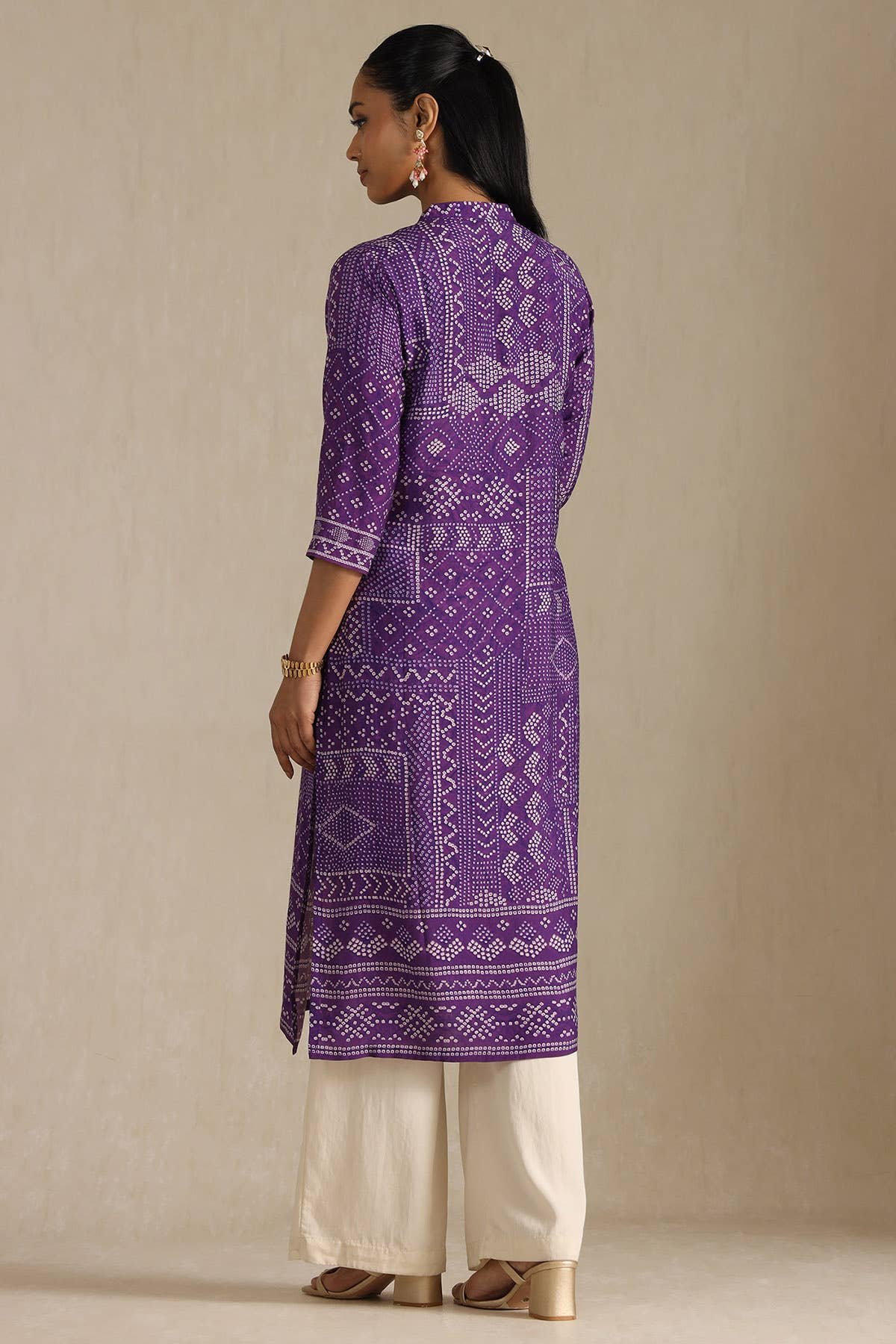 Purple Muslin Bandhani Printed Kurta With Zardosi - Image 3